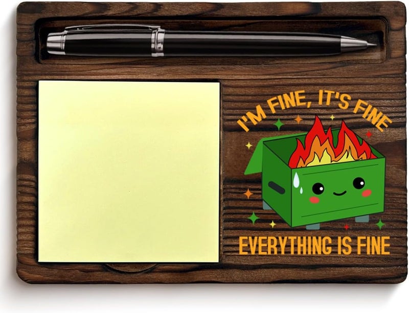 QODMGD Dumpster Fire Sticky Note Holder Funny Office Gifts for Boss Coworkers Employees, I'm Fine Everything is Fine Dumpster Fire Cute Post It Note Dispenser for Office Cubicle Desk Decor (Green) - Image 1